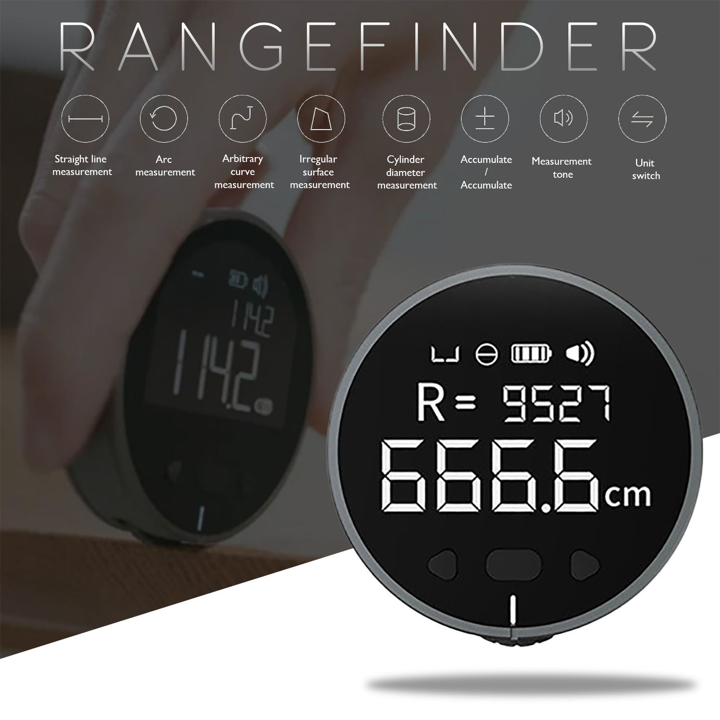 Electronic Ruler Rechargeable 8 Functions Rangefinder Portable HD LCD Screen Long Standby Multifunction Ruler