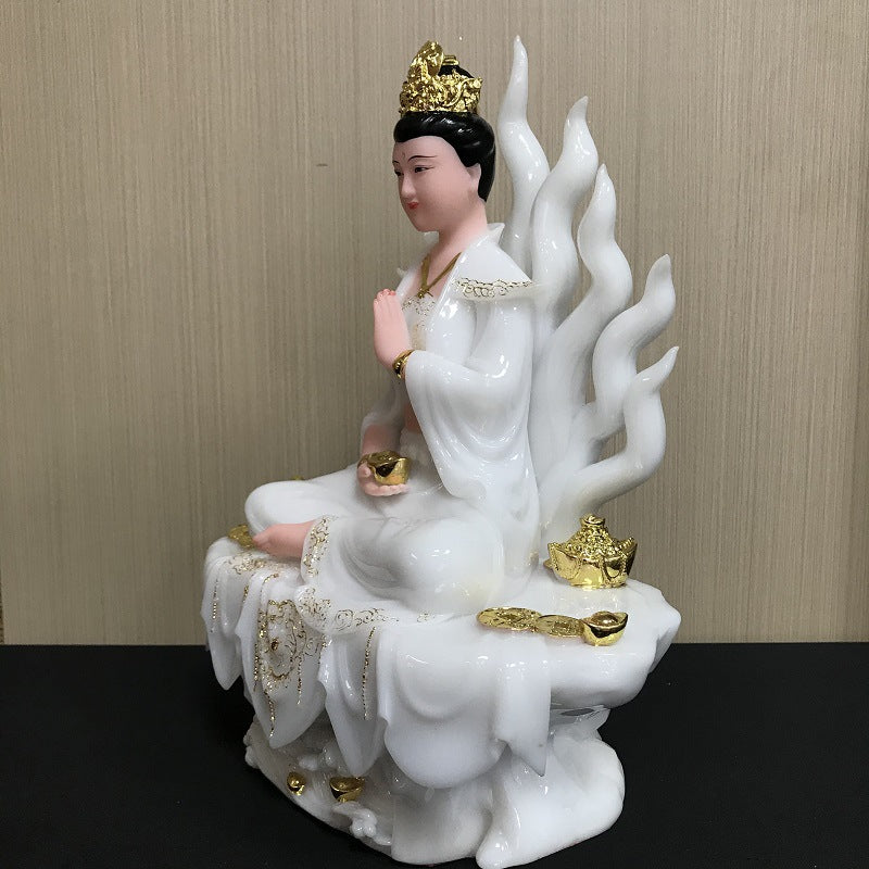 Nine Tail Female Fox Solid White Jade Home Worship Statue