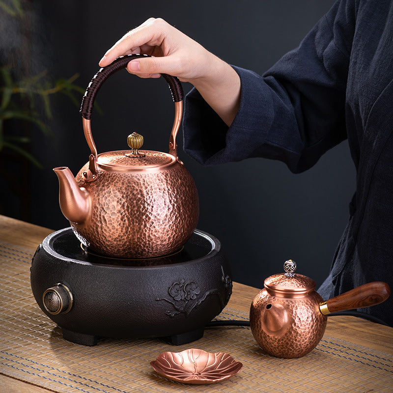 Copper Pot Tea Kettle Handmade Pure Copper Kettle Electric Ceramic Stove Side Handle Pot Pitcher Health Tea Set Copper Teapot