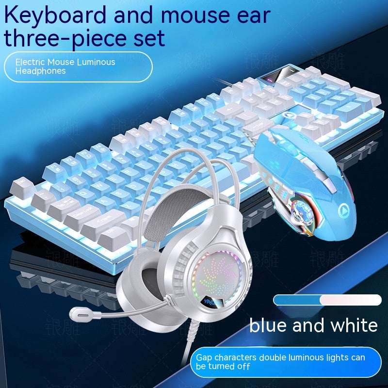 Home Color Blocked Wired Keyboard And Mouse Earphone Set