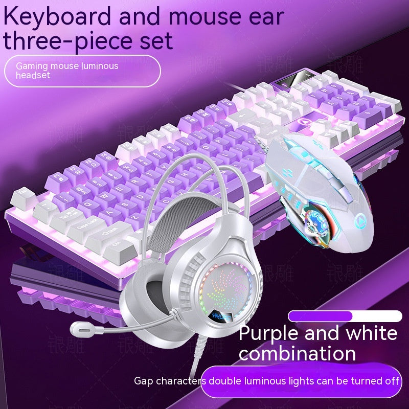 Home Color Blocked Wired Keyboard And Mouse Earphone Set