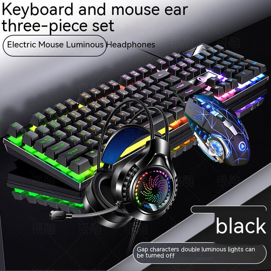 Home Color Blocked Wired Keyboard And Mouse Earphone Set