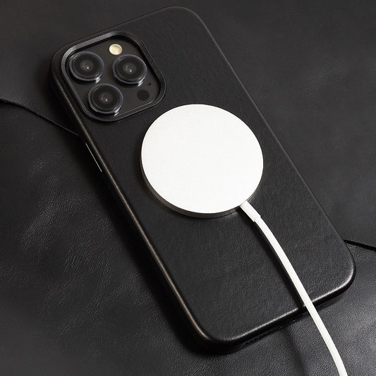 Étui de téléphone minimaliste en cuir véritable, emballage complet, Anti-chute, aspiration magnétique