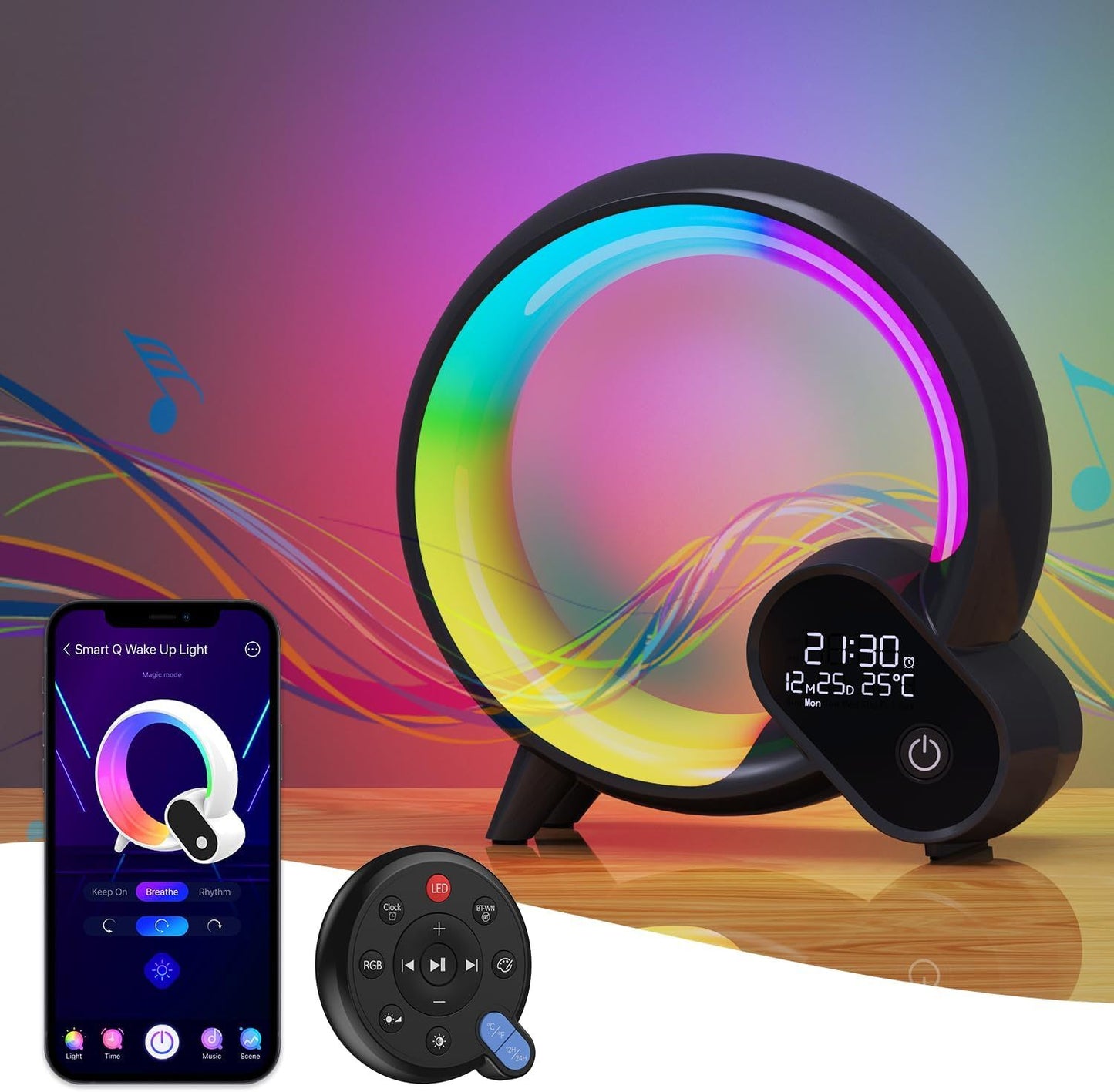 Creative Q Light analogique lever du soleil affichage numérique réveil Bluetooth Audio réveil Intelligent Q lumière d'ambiance colorée