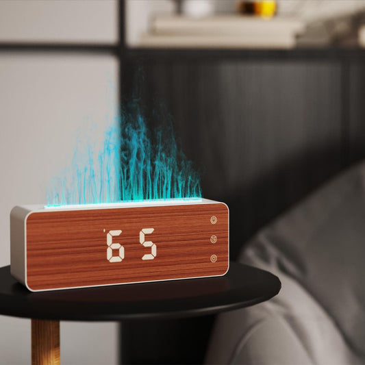 Humidificateur de flamme, Machine d'aromathérapie avec affichage de l'horloge, humidificateur d'aromathérapie de bureau pour chambre à coucher