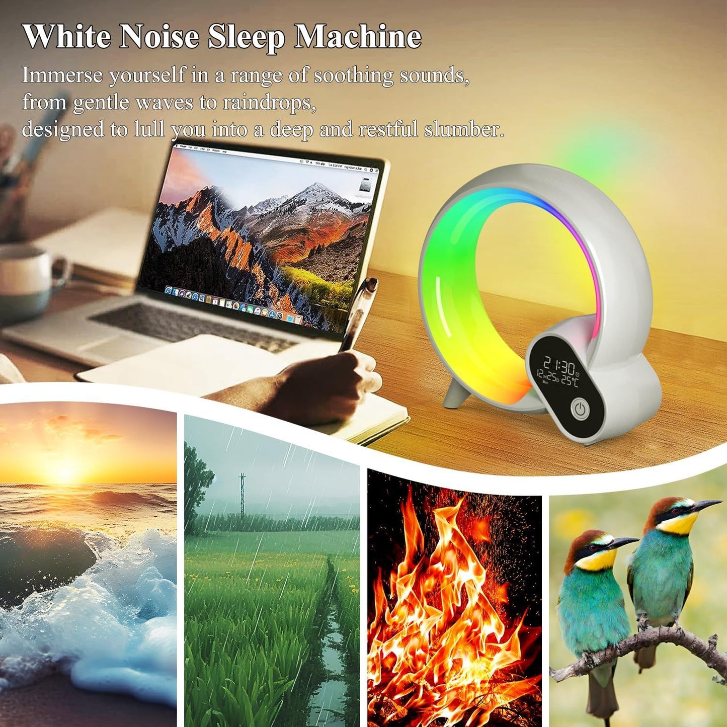 Creative Q Light Analog Sunrise Digital Display Alarm Clock Bluetooth Audio Intelligent Wake-up Q Colorful Atmosphere Light