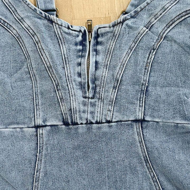 Nouvelle robe en jean à bretelles à col en U, robes d'été décontractées moulantes et ajustées avec design fendu, vêtements pour femmes