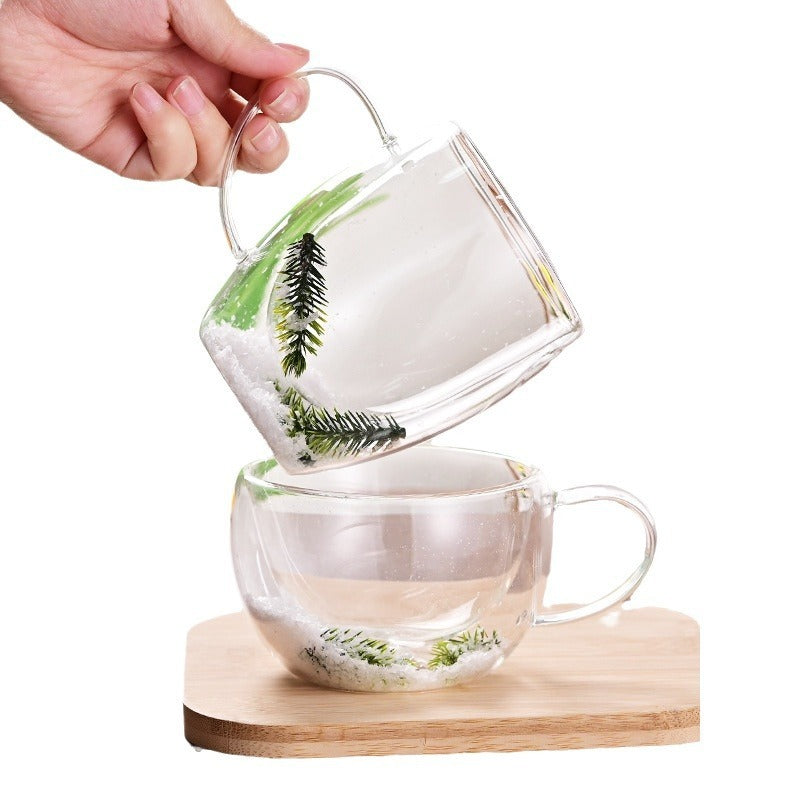 Creative Household Coffee Milk Dried Flower Quicksand Double Layer Glass Cup