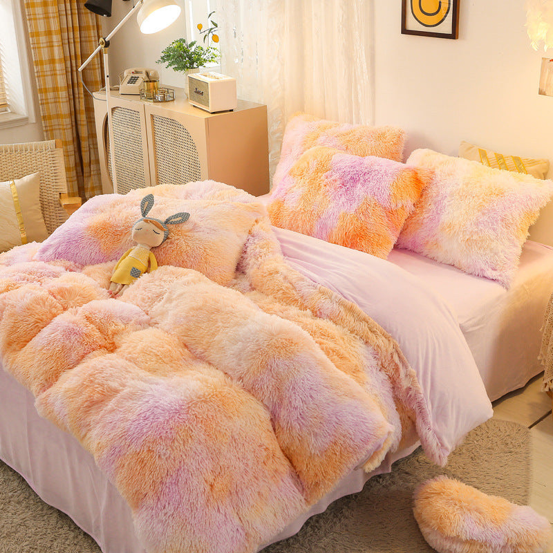 Ensemble de quatre pièces en velours de vison longue housse de couette en velours cristal en peluche