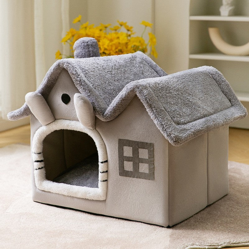 Casa plegable para perros, cama para Gato, Villa para perros de invierno, caseta para dormir, nido extraíble, cueva cerrada cálida, sofá, suministros para mascotas