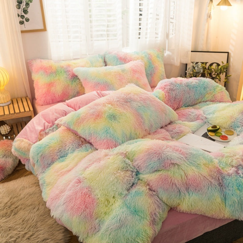 Ensemble de quatre pièces en velours de vison longue housse de couette en velours cristal en peluche