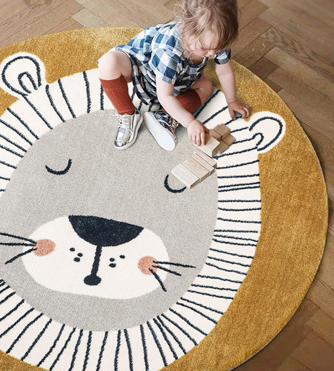 Tapis rond pour chambre d'enfant, animaux de dessin animé