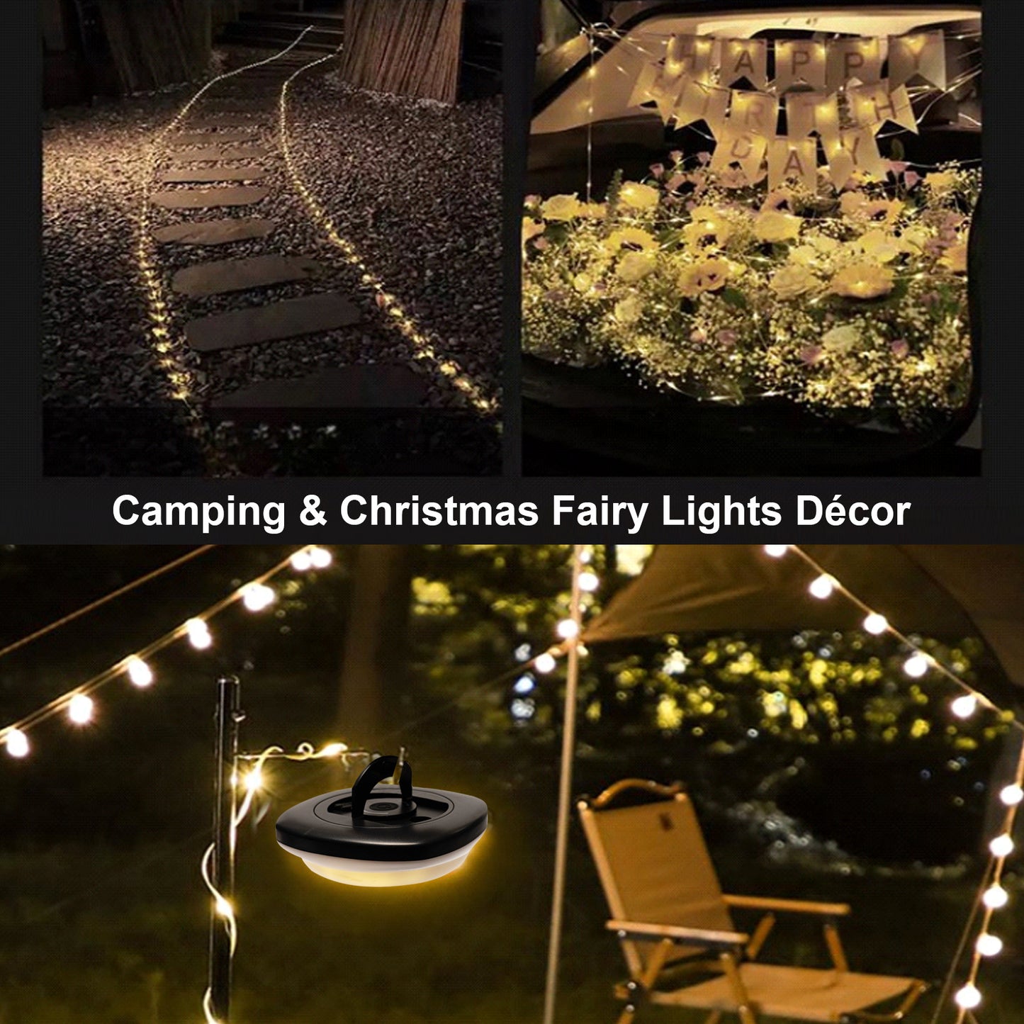 Wanjo Outdoor String Camping Lights,5 Modes Dual Mode Adventure Tent Lantern 35Ft,Quick 30s Recovery,Portable Versatile Camping Lamp With Carry Bag For Camping,Christmas Fairy Lights Decor