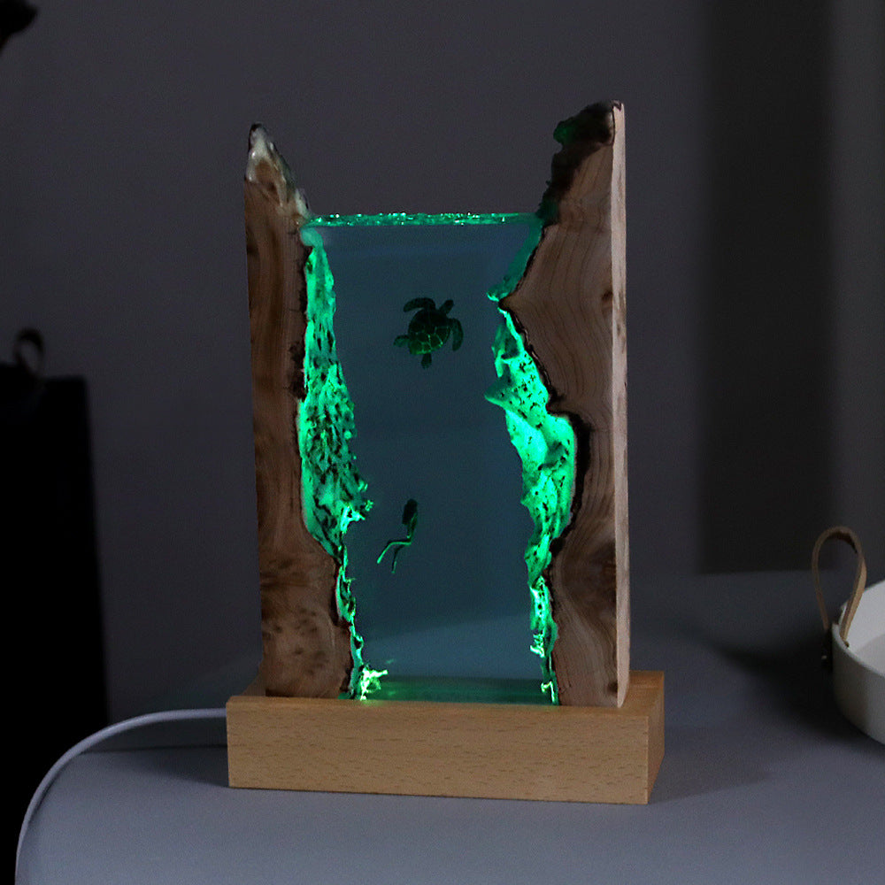 Support de lampe artistique créatif en résine et bois massif, décoration de bureau pour plongeur de grotte Marine, veilleuse, cadeau d'anniversaire, bijoux