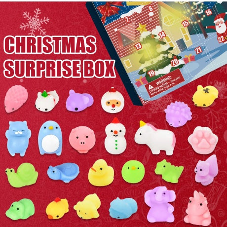 Dowmoo Christmas Pinch Joy Advent Calendar Blind Box, 24 Boxes Christmas Surprise Blind Box Rubber Animal Toys