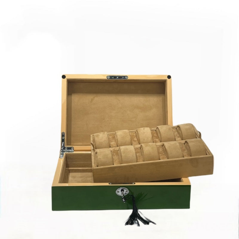 Caja de almacenamiento de reloj de pintura de 10 bits de madera con pintura verde de alta calidad