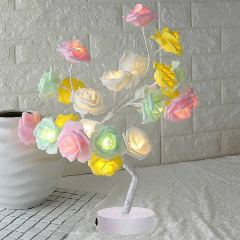 Rose fleur lampe USB LED à piles lampe de Table bonsaï arbre veilleuses guirlande chambre décoration lumières décor à la maison