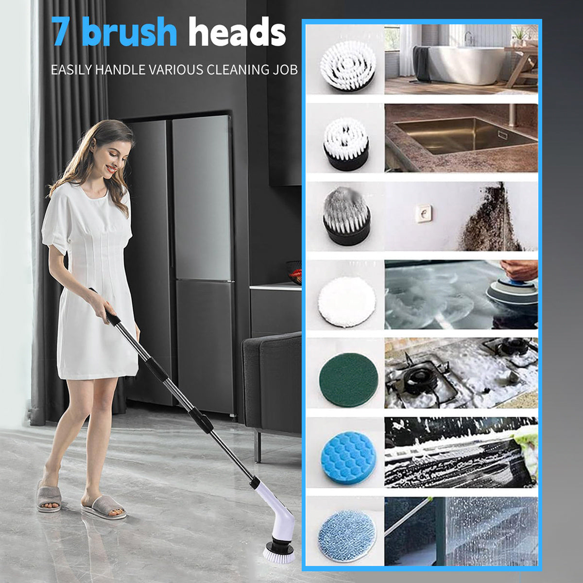 14 pièces épurateur électrique de brosse de nettoyage d'épurateur de rotation pour la maison vitesses réglables épurateur électrique de rotation fournitures de nettoyage nettoyeur de salle de bains Spin Mop brosse de nettoyage épurateur pour voiture