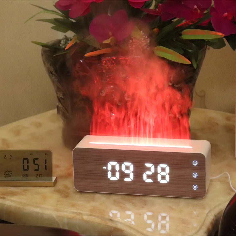 Humidificateur de flamme, Machine d'aromathérapie avec affichage de l'horloge, humidificateur d'aromathérapie de bureau pour chambre à coucher