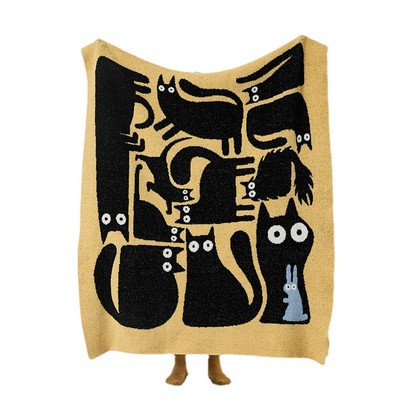 Thickened Cartoon Class A Half Velvet Knitted Black Cat Blanket