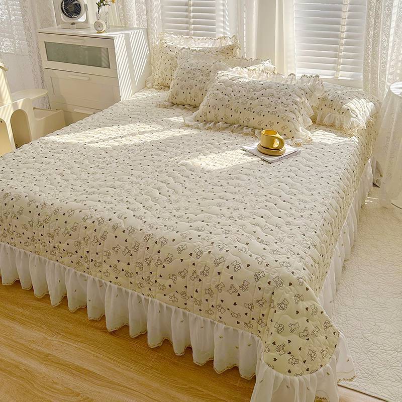 Cotton Lace Embroidery Quilted Bed Cover Series Three-piece Set