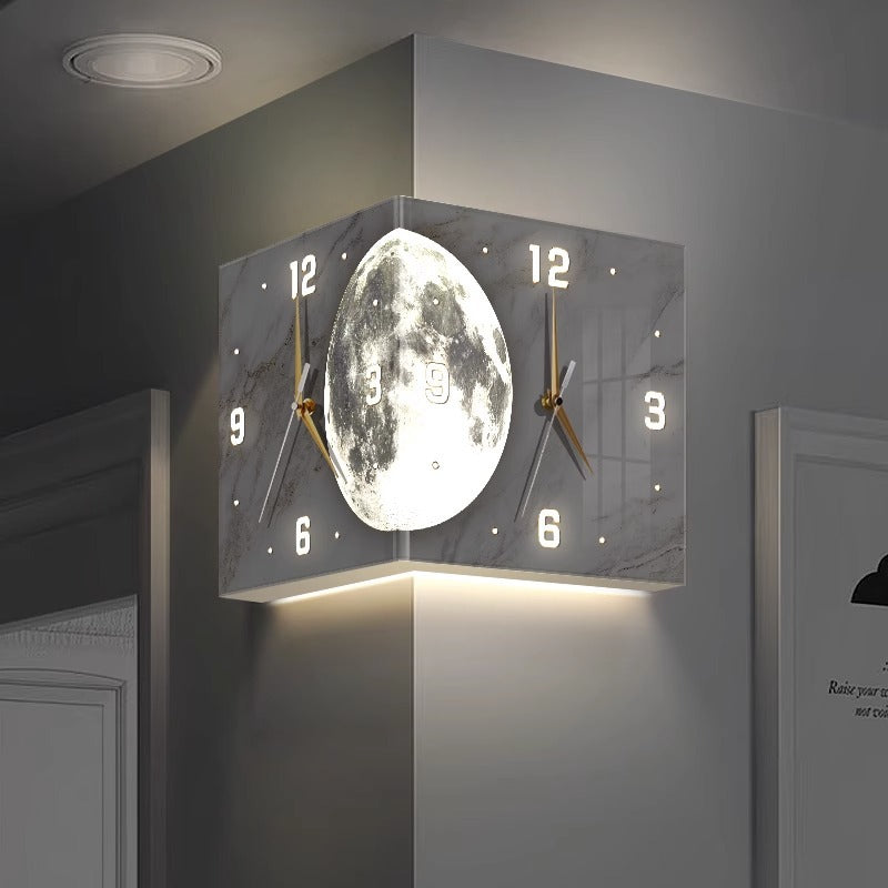 Lámpara De Pared De Reloj Creativo Con Iluminación De Doble Cara En La Esquina De La Sala De Estar