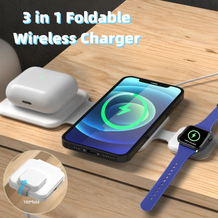 Chargeur sans fil pliable magnétique 3 en 1 Station de charge multi-appareils Chargeur sans fil pliable pour téléphone portable Gadgets