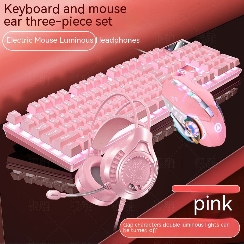 Home Color Blocked Wired Keyboard And Mouse Earphone Set