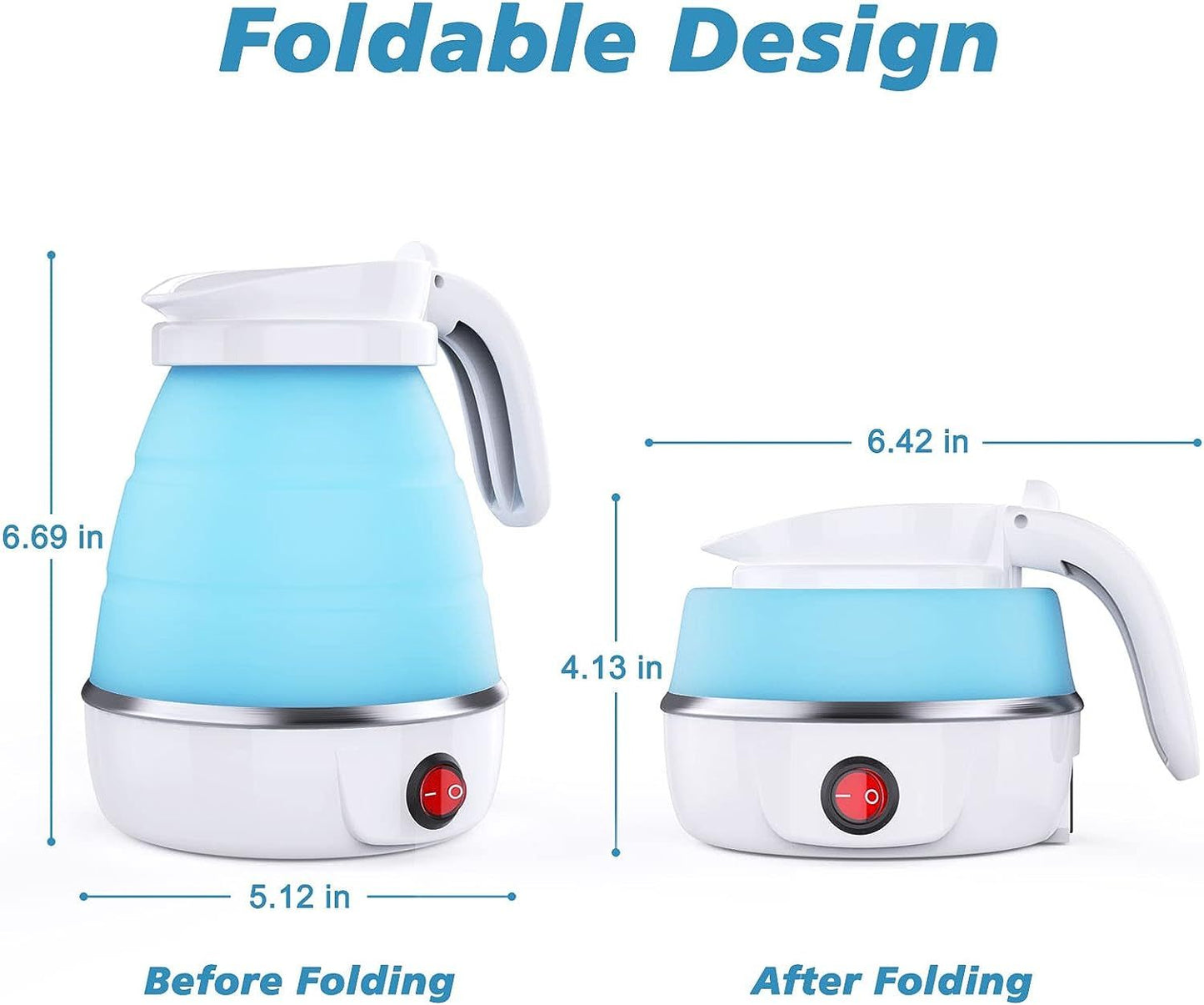 Bouilloire électrique pliable, bouilloire de camping, mini bouilloire de voyage, chaudière à eau électrique en silicone, bouilloire à thé, à café, bouilloire pliable avec cordon d'alimentation séparable pour randonnée en plein air, camping, bleu