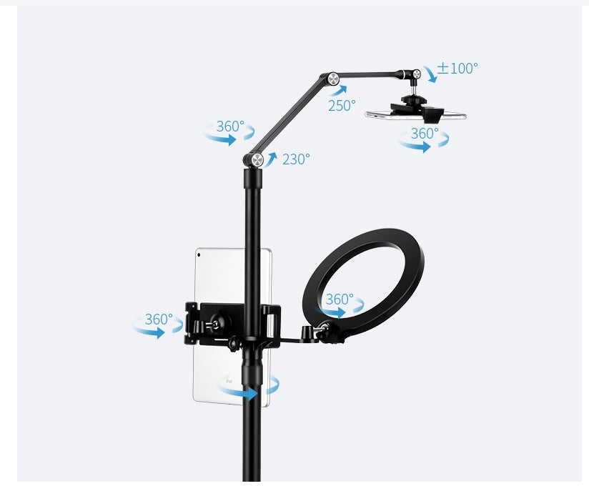 Tiroteo del soporte de la tableta del teléfono móvil con la rotación plegable vertical del piso de la luz del terraplén