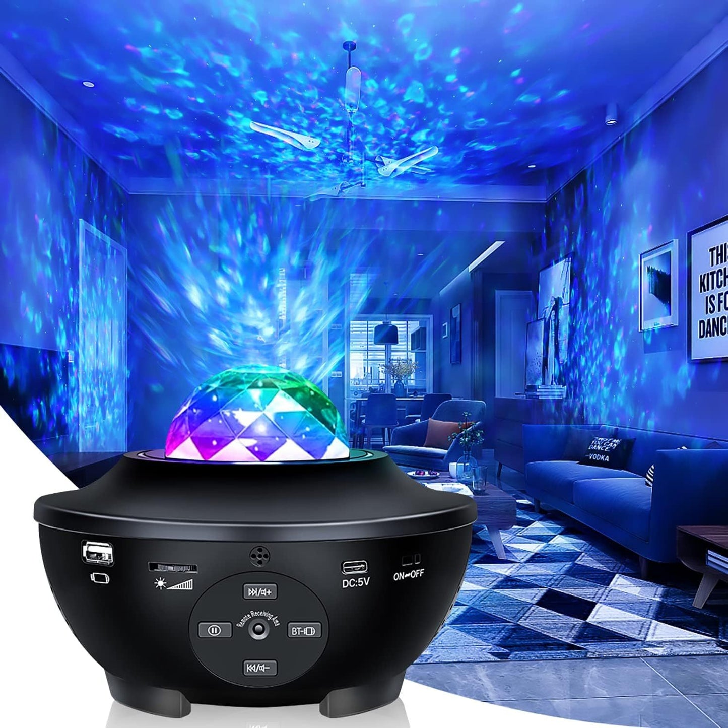 USB LED Star Night Light Music Starry Water Wave LED Projector Light Bluetooth Projector Sound-Activated Projector Light Decor