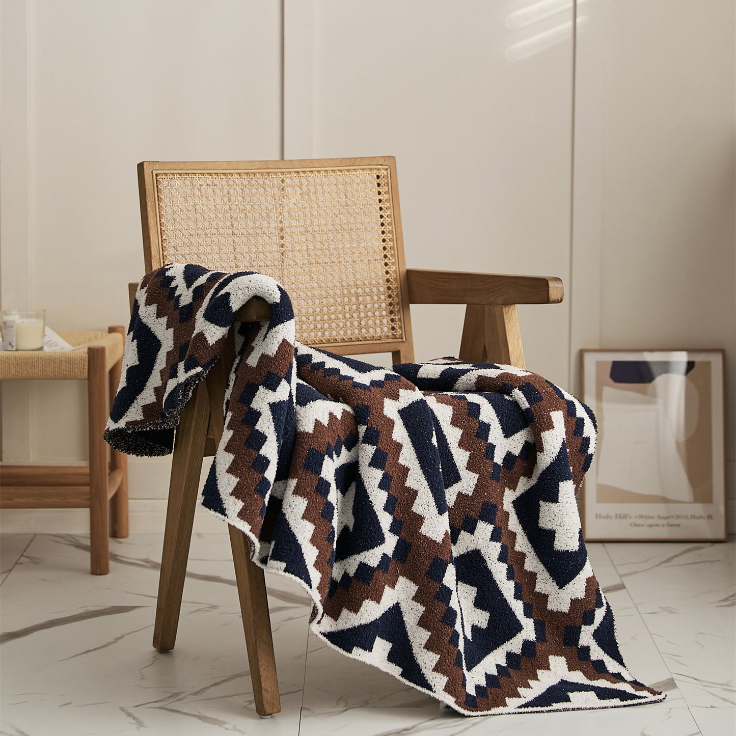 Geometric Cross Half Pile Knitted Yarn Blanket