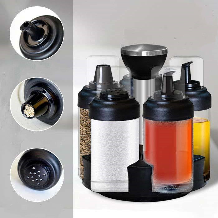 Anti-leakage Oil Bottle Pot Glass Vinegar Seasoning Salt Shaker Seasoning Bottle Pot Rotating Seasoning Box Set Kitchen Supplies