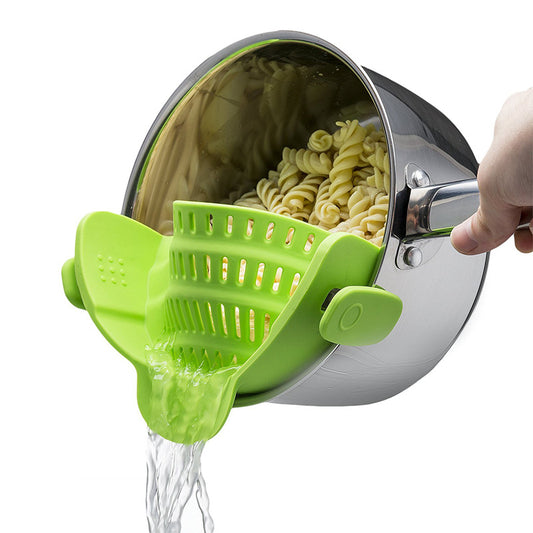 Colador Universal de silicona con Clip para olla, colador antiderrames para Pasta, colador de fruta y arroz de calidad alimentaria