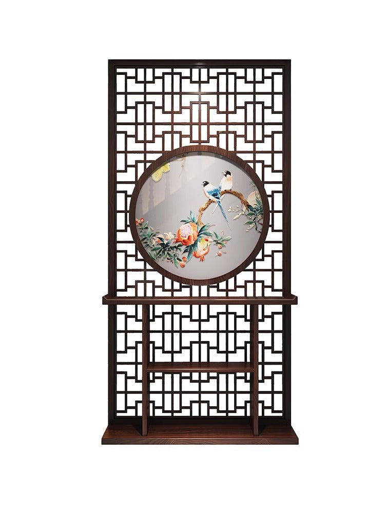 New Chinese Double-sided Su Embroidery Solid Wood Screen Partition Living Room Entrance Porch Table Modern Simple Lattice Block Decoration