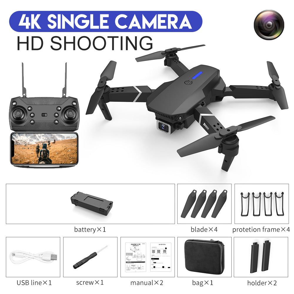 Drone E88 pour photographie aérienne HD 4K, double caméra, jouet d'avion télécommandé