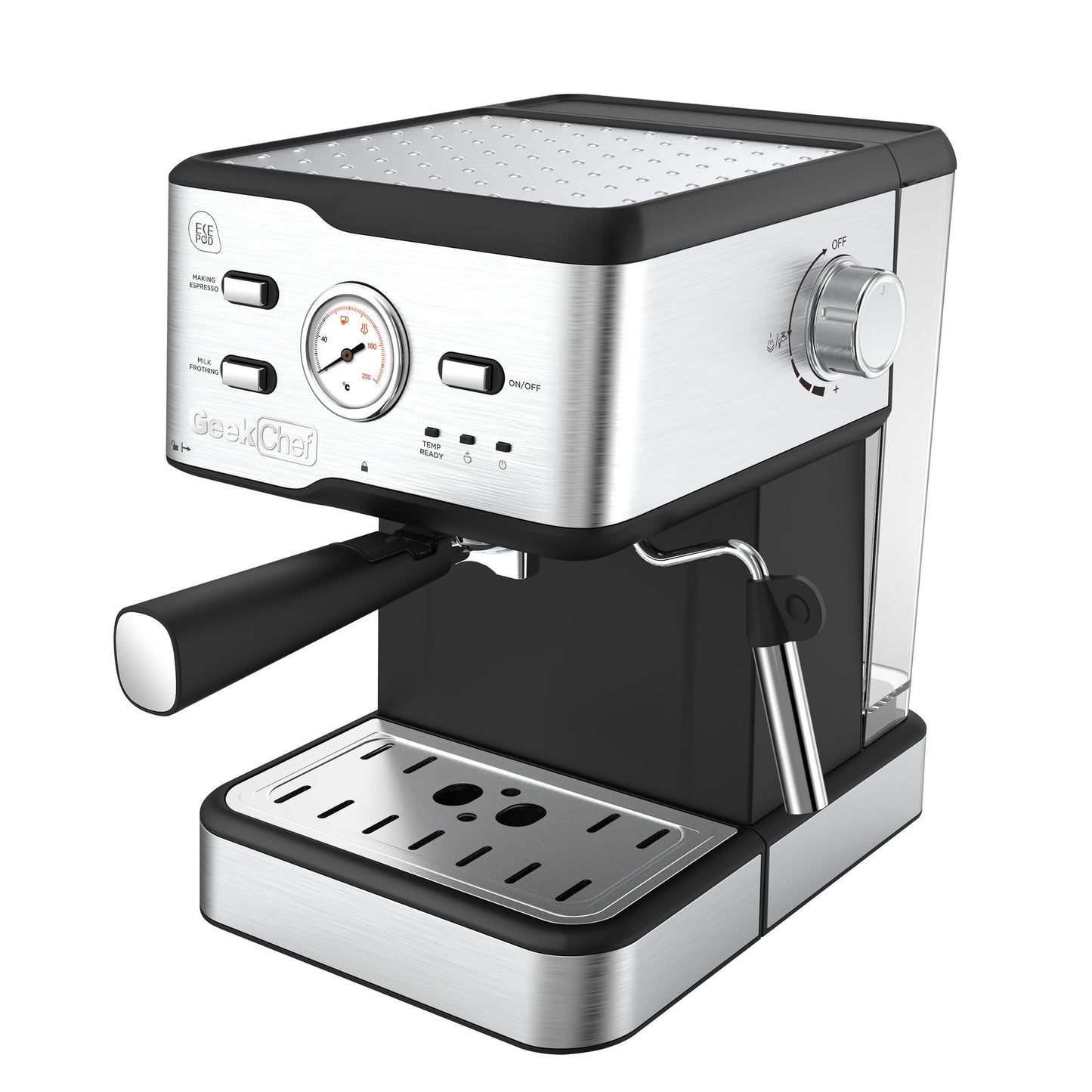 Máquina de café espresso Máquina de café para capuchino y latte a presión de 20 bares con filtro ESE POD, varilla de vapor y termómetro para espumador de leche, tanque de agua de 1,5 l, prohibición de espresso de acero inoxidable en Amazon