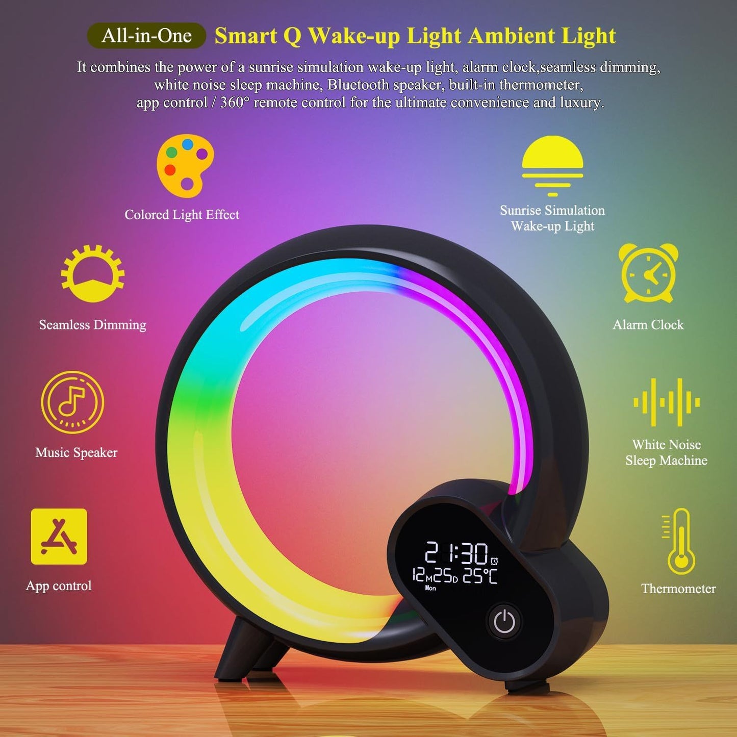 Creative Q Light analogique lever du soleil affichage numérique réveil Bluetooth Audio réveil Intelligent Q lumière d'ambiance colorée