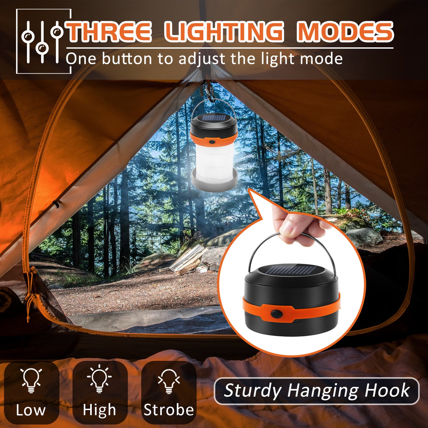 Wanjo Lampes solaires de camping pliables à LED avec sifflet multifonctionnel gratuit, lanterne de camping rechargeable, équipement extérieur portable pour le camping, les voyages, la pêche