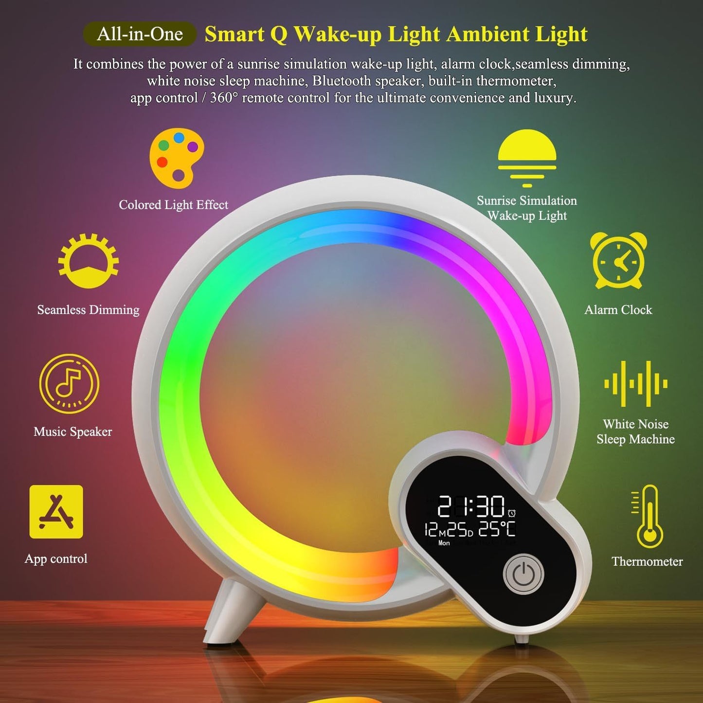 Creative Q Light Analog Sunrise Digital Display Alarm Clock Bluetooth Audio Intelligent Wake-up Q Colorful Atmosphere Light