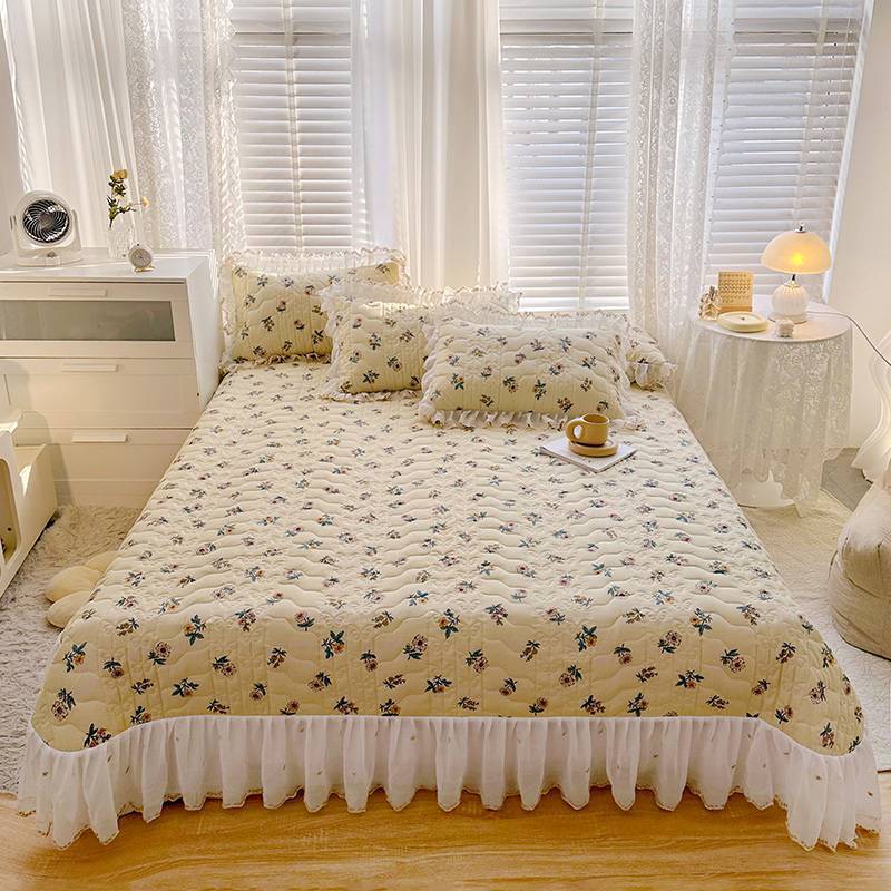 Cotton Lace Embroidery Quilted Bed Cover Series Three-piece Set