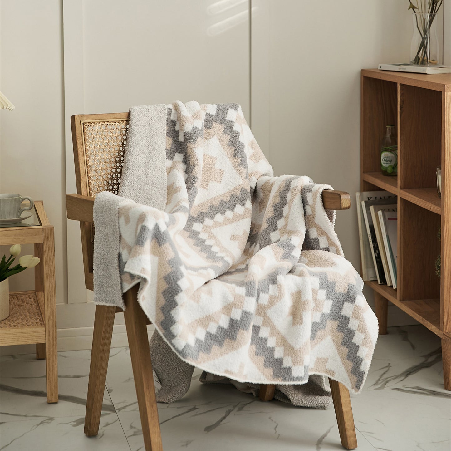 Geometric Cross Half Pile Knitted Yarn Blanket