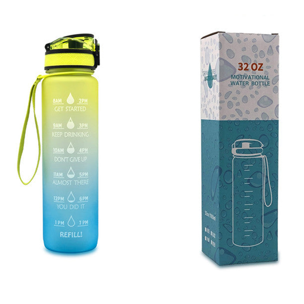 Bouteille d'eau Tritan 1L avec marqueur de temps, couvercle de rebond, bouteille d'eau de motivation, tasse étanche pour cyclisme, bouteilles de sport et de Fitness