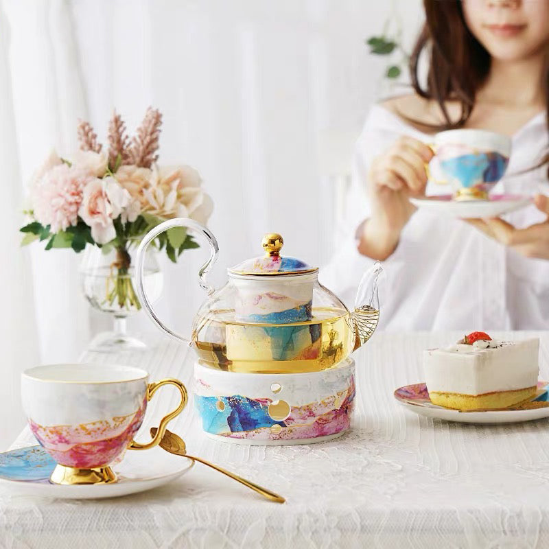 Ensemble de tasses à thé à fleurs en verre et céramique anglaise