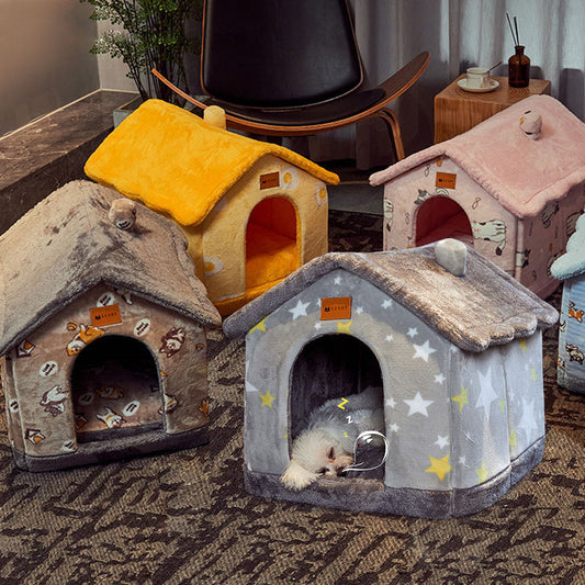 Maison pliable pour chien et chat, lit d'hiver pour chien, niche de sommeil, nid amovible, grotte chaude et fermée, canapé, fournitures pour animaux de compagnie