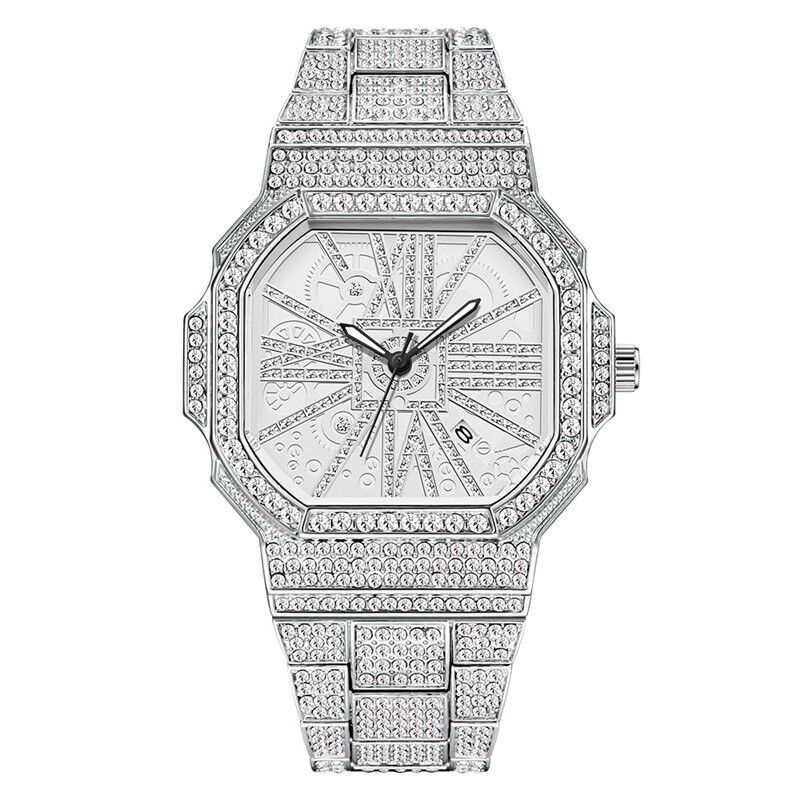 Reloj de diamantes de agua cuadrado lleno de diamantes Flash de hip-hop