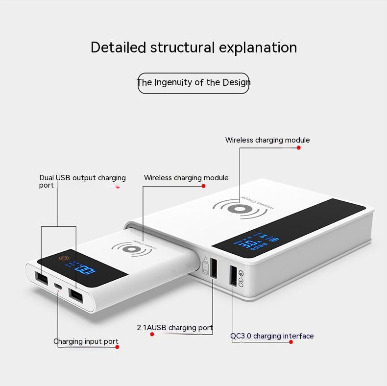 Question Mark Wireless Power Bank Cargador tres en uno QC30QI75 10W Carga rápida Adaptador de corriente móvil USB