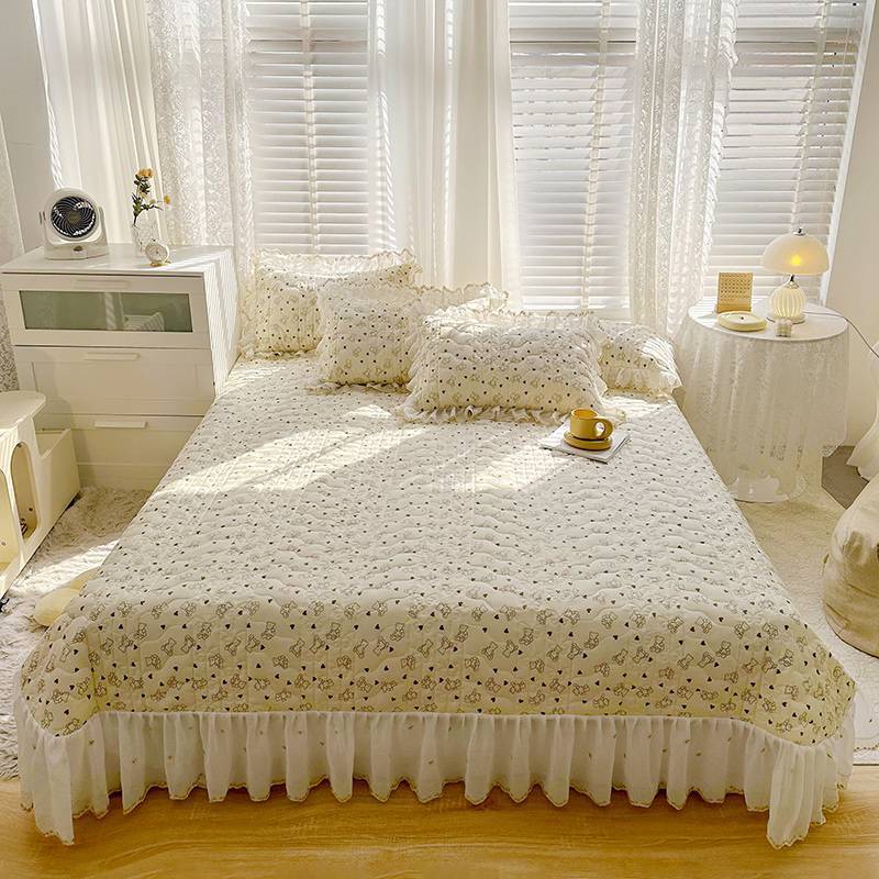 Cotton Lace Embroidery Quilted Bed Cover Series Three-piece Set