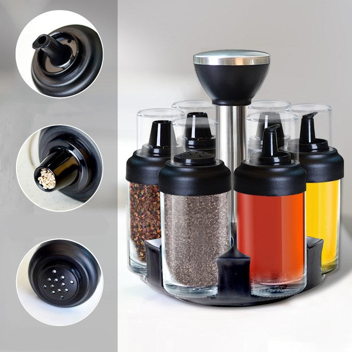 Anti-leakage Oil Bottle Pot Glass Vinegar Seasoning Salt Shaker Seasoning Bottle Pot Rotating Seasoning Box Set Kitchen Supplies