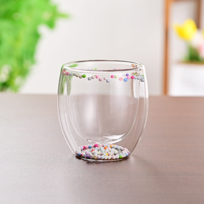 Tasse en verre à Double couche de sable mouvant de fleur séchée de lait de café de ménage créatif